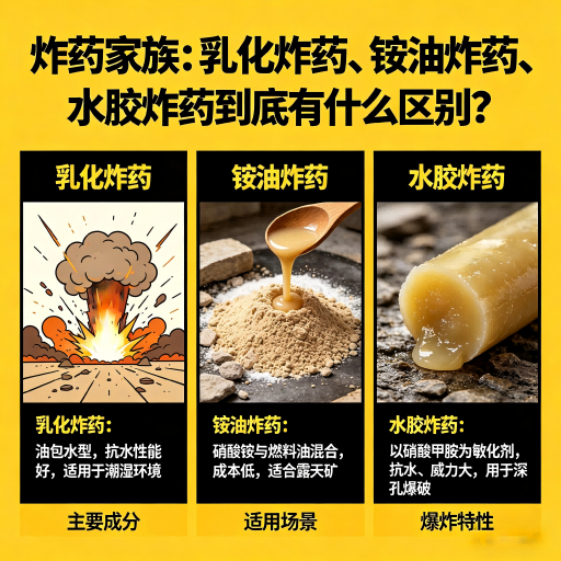 富锦炸药家族：乳化炸药、铵油炸药、水胶炸药到底有什么区别？